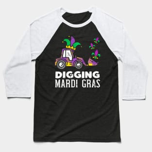 Kids Digging Mardi Gras Bulldozer Truck Cute Boys Baseball T-Shirt